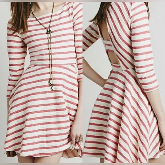 Free People Red and White Fit and Flare Boho Dress - Picture 1 of 8
